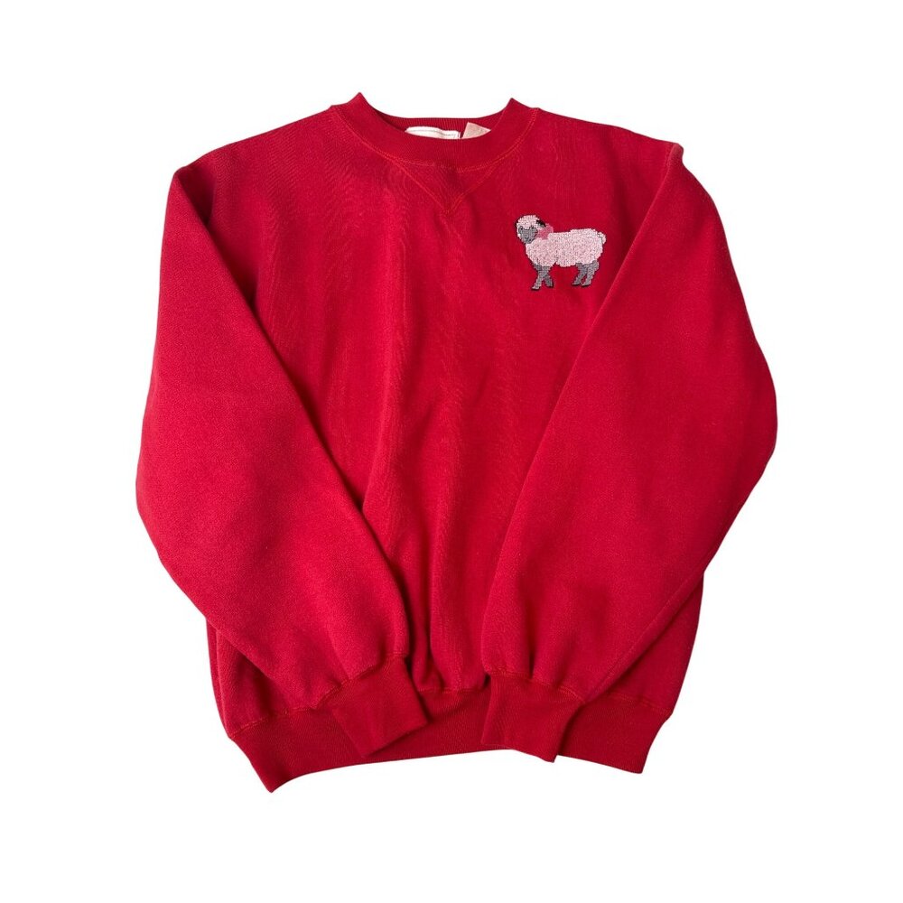 Vintage Shore Club Red Embroidered Sheep Crewneck Sweater Sz M